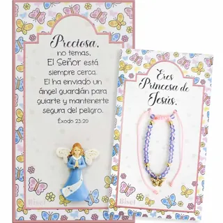 Combo Pulsera + Plaqueta Con Angelito Varios Diseños.